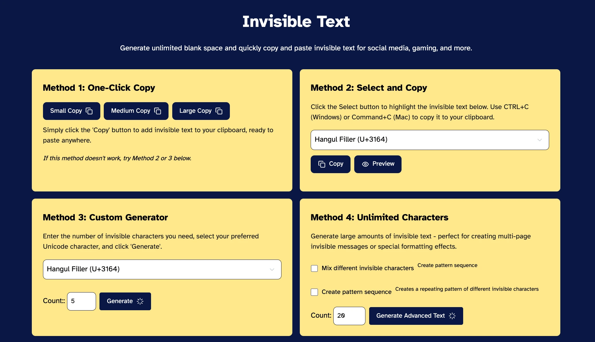 blank text invisible text genertaor